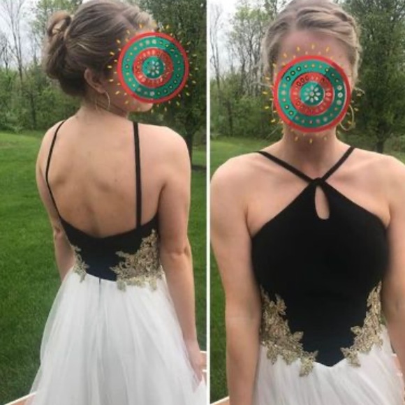 Ball Gown Juniors size 1- Black & White Halter Style long gown - Picture 3 of 7